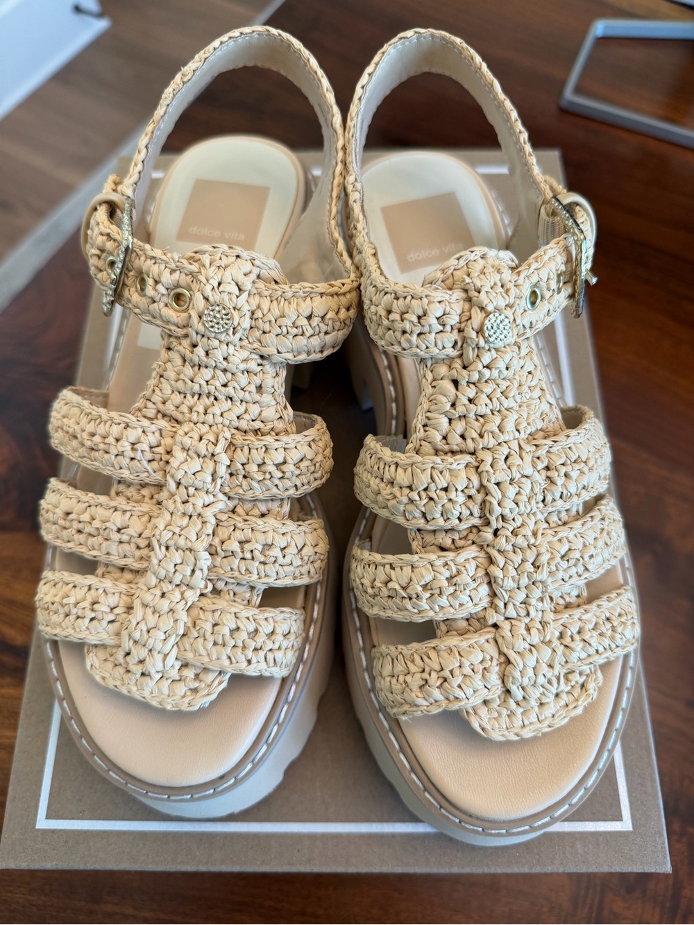NEW Dolce Vita Lattice Natural Raffia Knit Sandals Size 6.5 paid $140